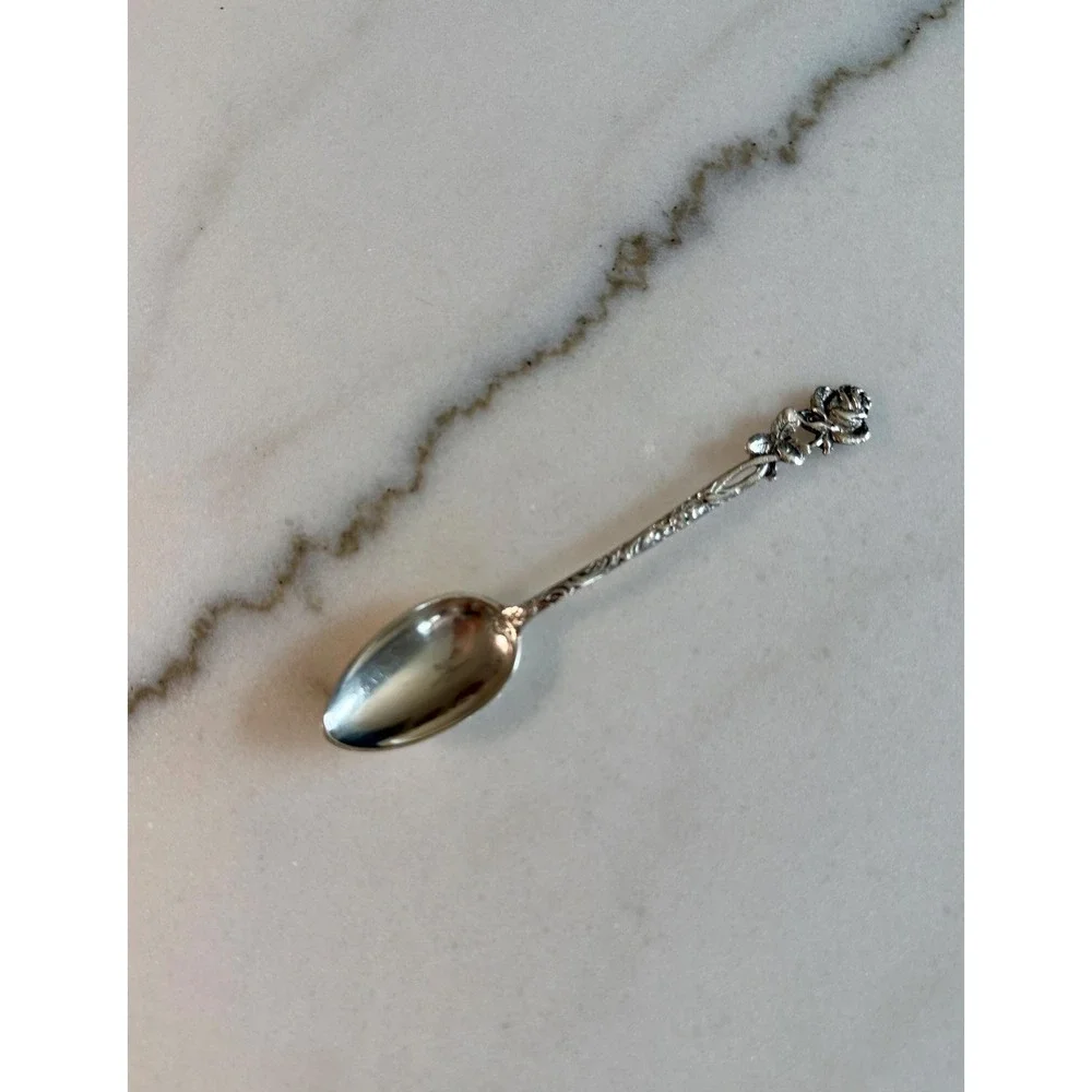 Vintage 800 Silver Hildesheimer Rose Spoon • German Floral Tea Spoon